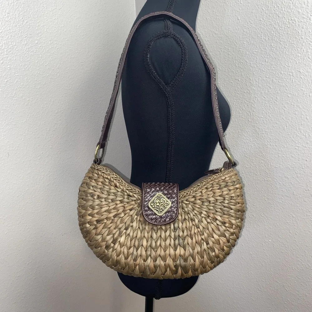Vintage Coldwater Creek‎ Woven Purse with Braided Leather Strap and Brass Detail